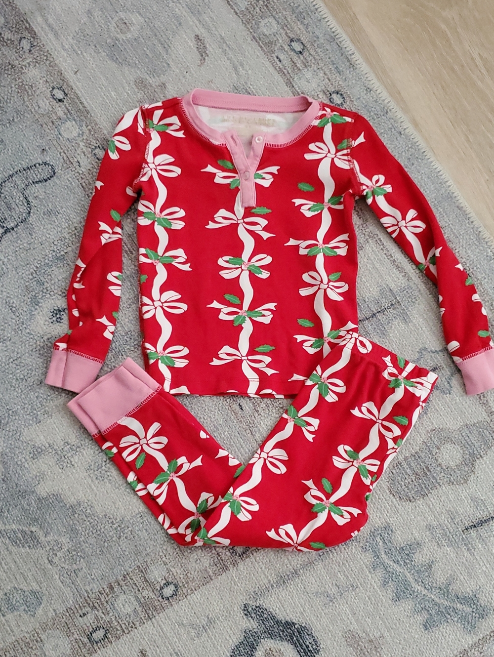 The Beaufort Bonnet Company Girls Pima Cotton Red Bow-Print Kids Pajama Set Sz4